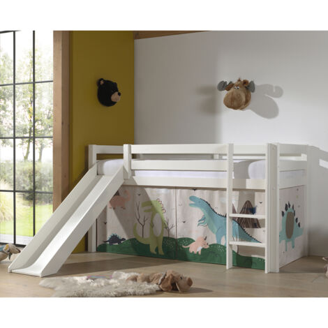 Lit toboggan 90x200 avec tente dinosaure pin massif blanc Pino