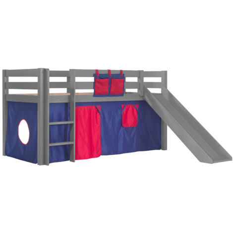 Lit toboggan 90x200 avec tente domino pin massif gris Pino