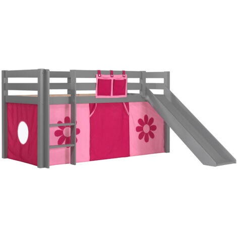 Lit toboggan 90x200 avec tente fleur pin massif gris Pino