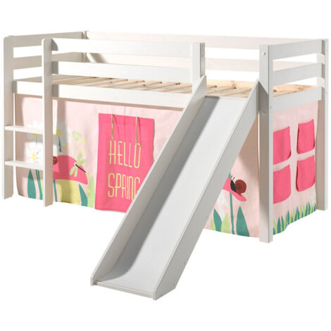 Lit toboggan 90x200 avec tente printemps pin massif blanc Pino