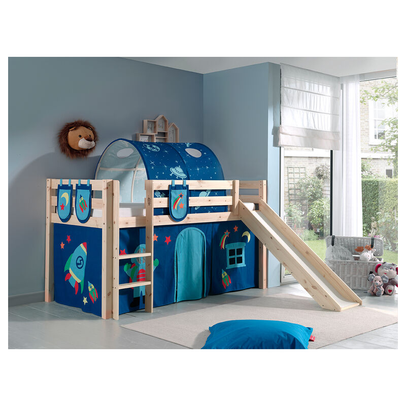 Les Tendances - Lit Mi-Hauteur 90x200 avec Toboggan Sommier Inclus et Housse Astro Vipack Pino - Bois