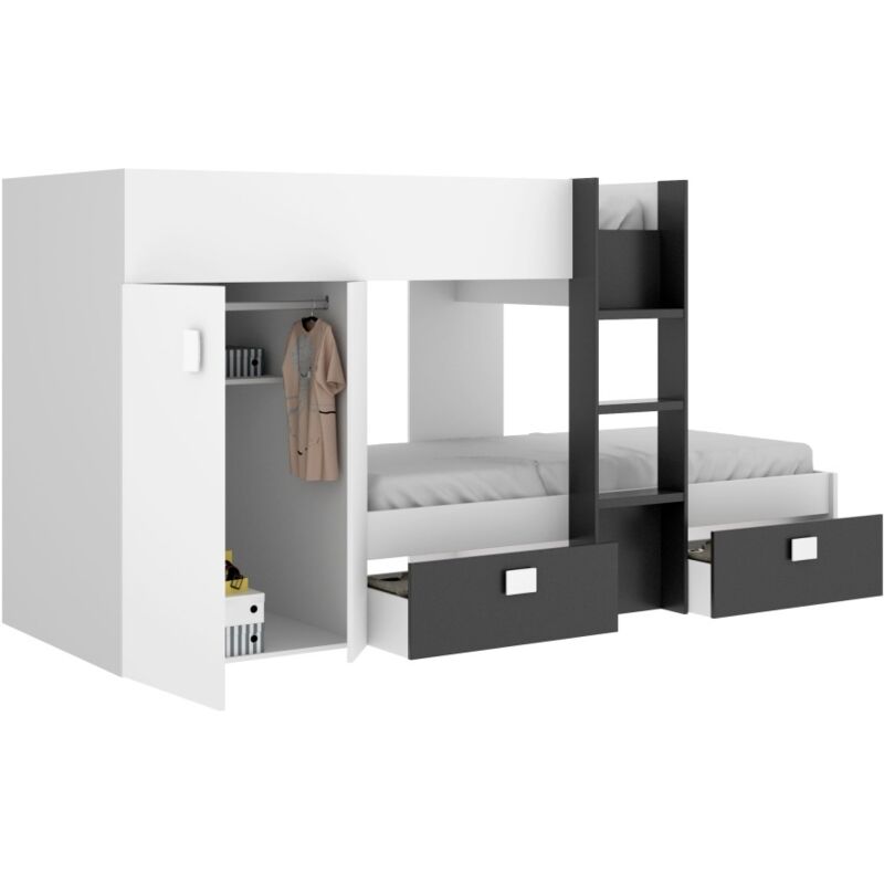Lit Superposé avec Armoire Colin - Blanc / Graphite Lit Superposé avec Armoire Colin - Blanc / Graphite