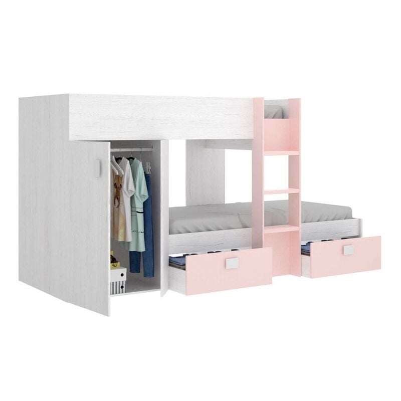 Befara - lit train avec armoire colin - Artic / Rose