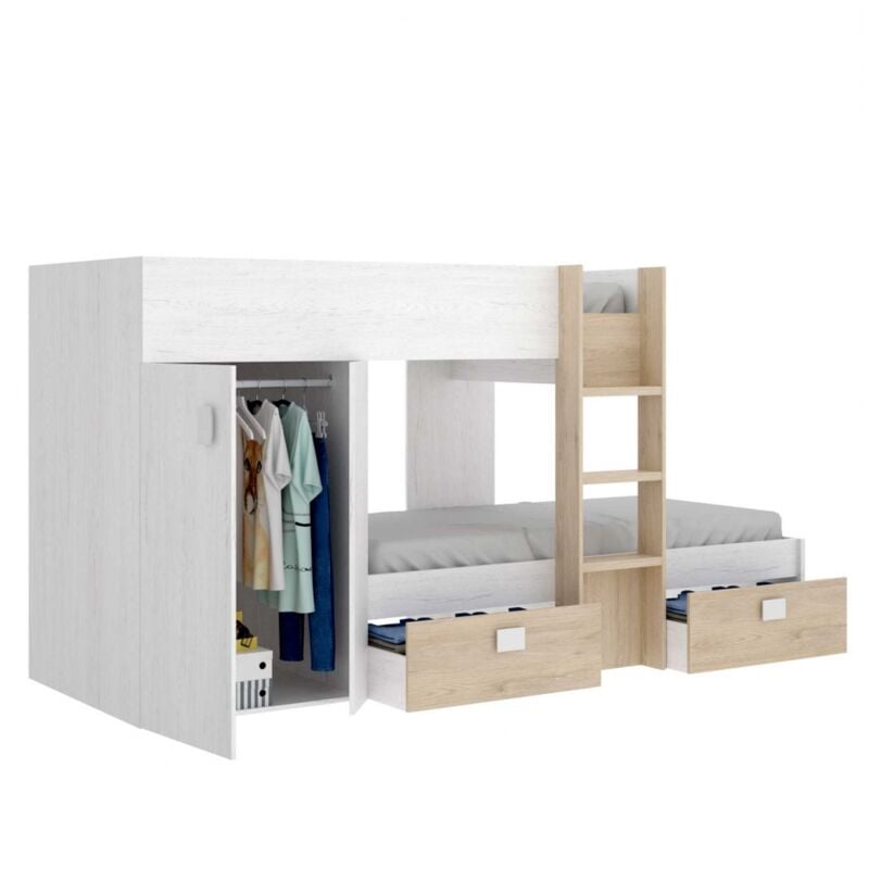 Befara - lit train avec armoire colin - Artic / Naturelle