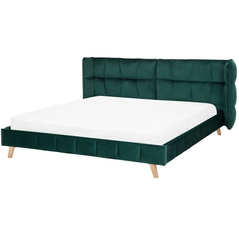Lit Double en Velours Vert 180 x 200 cm Confortable avec Haute Tête de Lit Rembourrée pour Chambre au Style Glamour ou Traditionnel Beliani