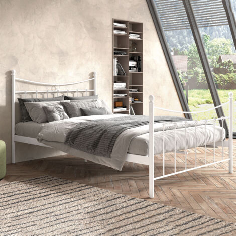 Lit vintage 140x200 cm structure en métal blanc - PIERRICK