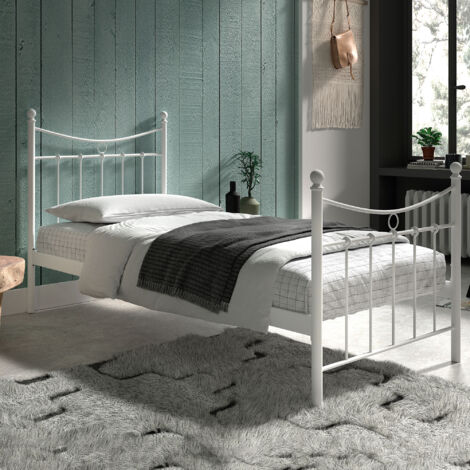 Lit vintage 90x200 cm structure en métal blanc - PIERRICK
