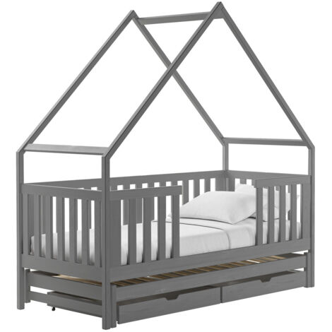 Lit Vista 115, Gris, Lit simple avec lit gigogne, Unique, 80x180, 80x170, Bois, Disponible, 86x188x202cm