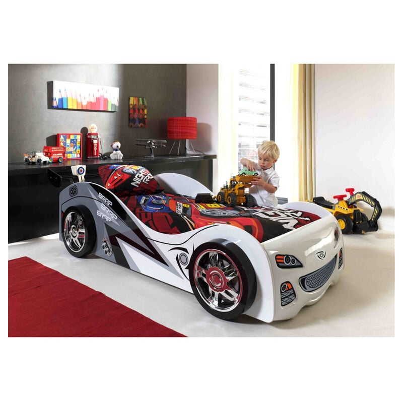 M&s - Lit 90x200 Brap Brap Sommier inclus Vipack Car beds - Blanc