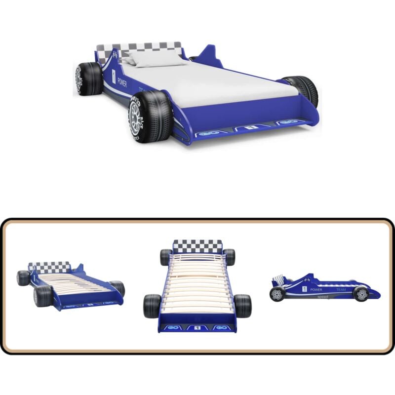 Lit voiture de course pour enfants 90 x 200 cm Bleu - Lit Bébé - Lit Enfant - Lit Voiture De Course - Mobilier Enfant - Décoration Chambre Enfant