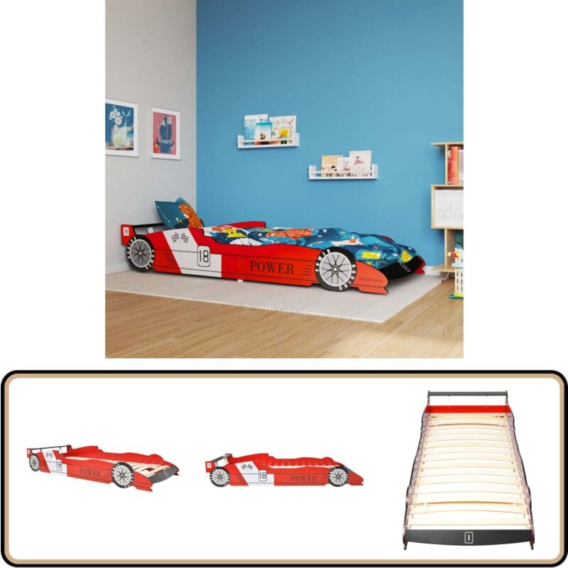 Lit voiture de course pour enfants 90 x 200 cm Rouge - Lit Bébé - Lit Enfant - Lit Junior - Lit Voiture De Course - Mobilier Enfant