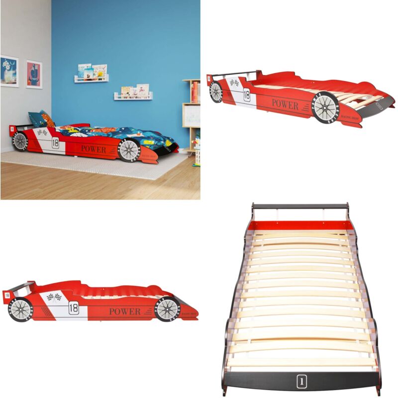Lit voiture de course pour enfants 90 x 200 cm Rouge - Lit Bébé - Lit Enfant - Lit Junior - Lit Voiture De Course - Mobilier Enfant - Home & Living
