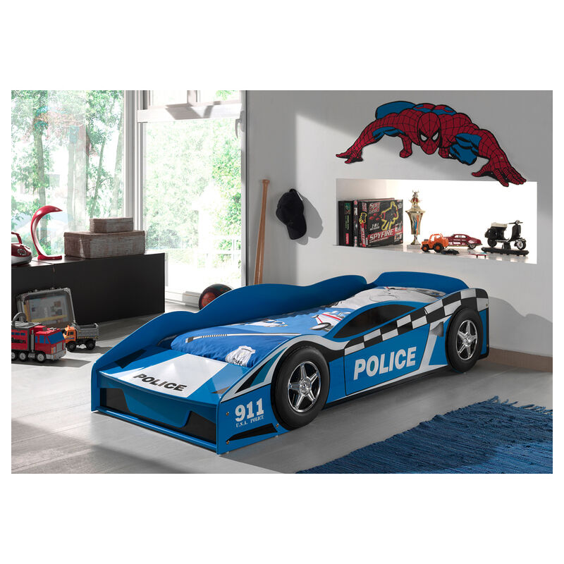 Les Tendances - Lit 70x140 Police Sommier inclus Vipack Car beds - Bleu