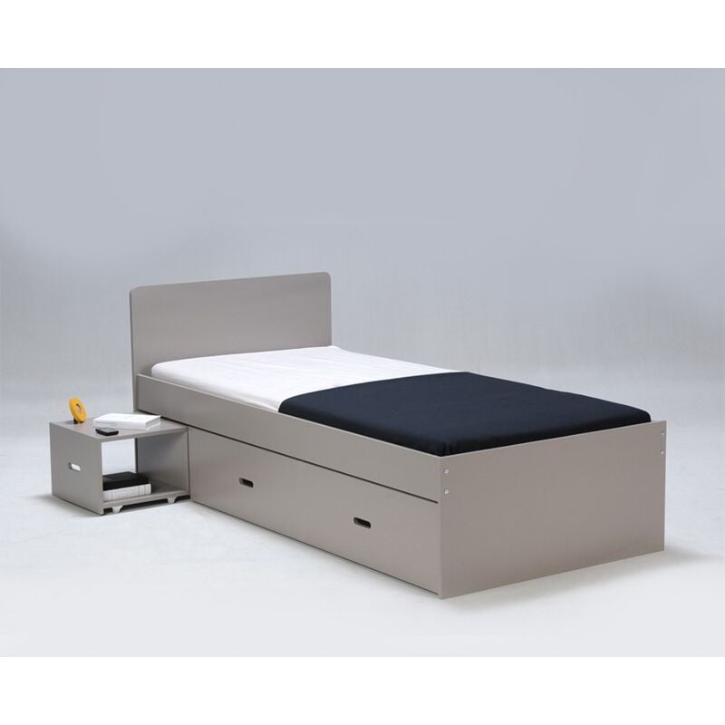 Le Quai Des Affaires - Lit zenia 90x190 + 1 chevet + 1 tiroir / Gris/ 195x96x80