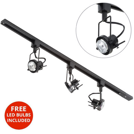Litecraft 1M Kitchen Track Light With 3 Greenwich Fixture & LED Bulb - Black