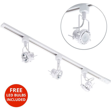 Litecraft 1M Kitchen Track Light With 3 Greenwich Fixture & LED Bulbs - White