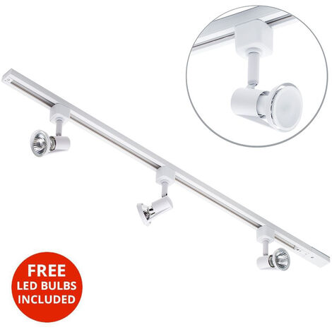 Litecraft 1M Kitchen Track Light With 3 Harlem Fixture & LED Bulbs - White
