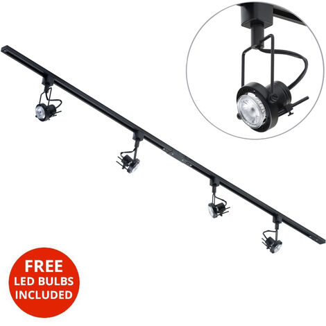 Litecraft 2 Metre Kitchen Track Light With 4 Greenwich Fixture & LED Bulbs - Black