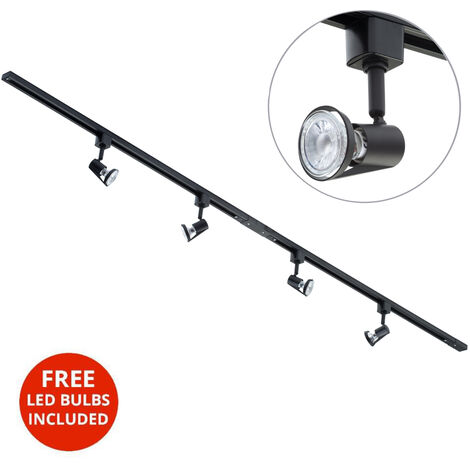 Litecraft 2 Metre Kitchen Track Light With 4 Harlem Fixture & LED Bulbs - Black