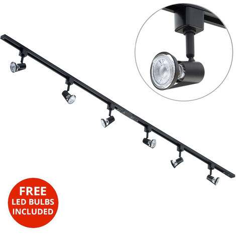 Litecraft 2 Metre Kitchen Track Light With 6 Harlem Fixture & LED Bulbs - Black