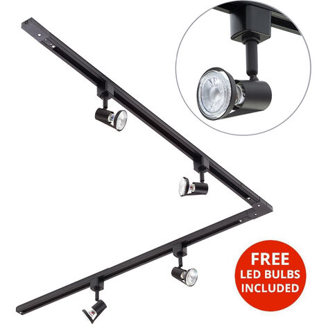 Litecraft 2 Metre L Shape Track Light With 4 Harlem Fixture & LED Bulbs - Black