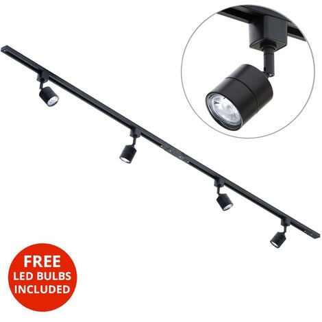 Litecraft 2M Kitchen Track Light With 4 Soho Fixture & LED Bulbs - Black