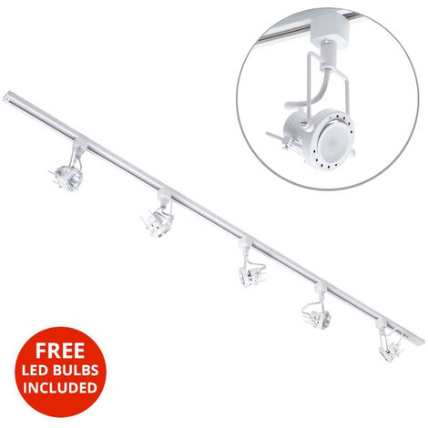 Litecraft 2M Kitchen Track Light With 5 Greenwich Fixture & LED Bulbs - White