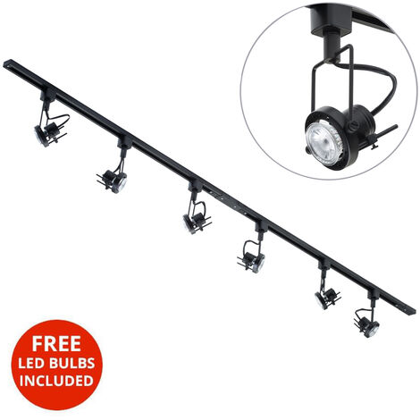 Litecraft 2M Kitchen Track Light With 6 Greenwich Fixture & LED Bulbs - Black