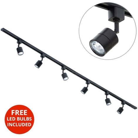 Litecraft 2M Kitchen Track Light With 6 Soho Fixture & LED Bulbs - Black