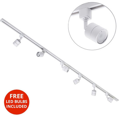 Litecraft 2M Kitchen Track Light With 6 Soho Fixture & LED Bulbs – White