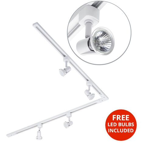 Litecraft 2M L Shape Track Light With 4 Harlem Fixture & LED Bulbs - White