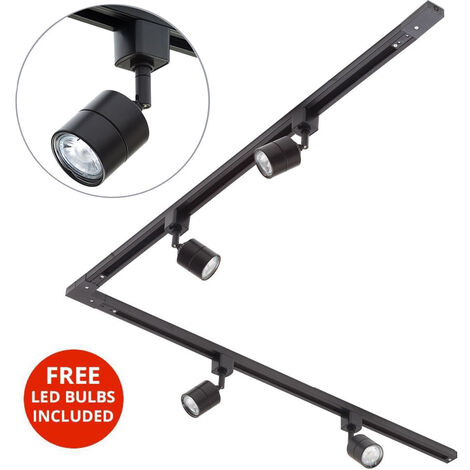 Litecraft 2M L Shape Track Light With 4 Soho Fixture & LED Bulbs - Black