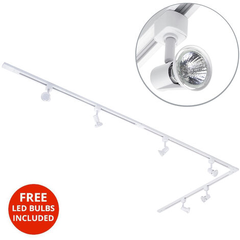 Litecraft 3 Metre L Shape Track Light With 6 Harlem Fixture & LED Bulbs - White