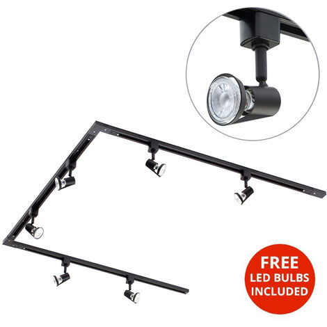 Litecraft 3 Metre U Shape Track Light With 6 Harlem Fixture & LED Bulbs - Black