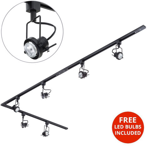Litecraft 3M L Shape Track Light With 6 Greenwich Fixture & LED Bulbs - Black