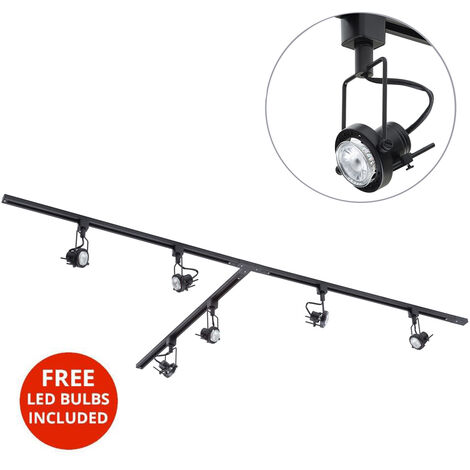 Litecraft 3M T Shape Track Light With 6 Greenwich Fixture & LED Bulbs - Black