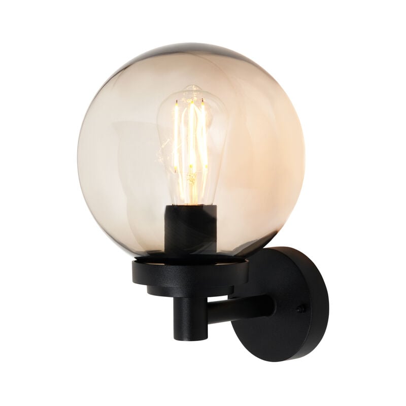 Agio Outdoor Wall Light IP44 Lantern With Smoked Globe Shade - Black - Litecraft