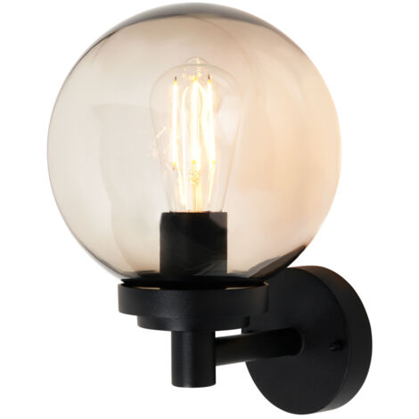 Litecraft Agio Outdoor Wall Light IP44 Lantern With Smoked Globe Shade - Black