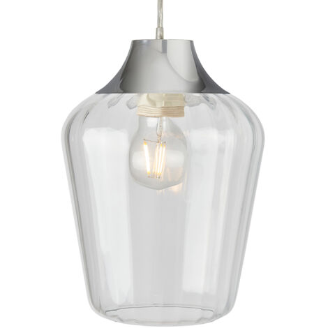 Litecraft Alia Light Shade Ribbed Clear Glass Easy Fit Lampshade - Polished Chrome
