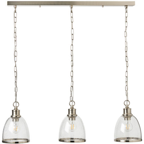 Litecraft Anwar Ceiling Pendant Bar Bubble Glass Shaded 3 Light - Satin Nickel