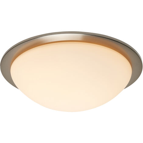 Litecraft Arwel LED Bathroom Glass Dome Flush Ceiling Light - Satin Nickel