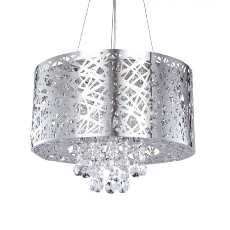 Litecraft Ashley Ceiling Pendant 6 Light With Crystal Effect Drum Shade - Chrome