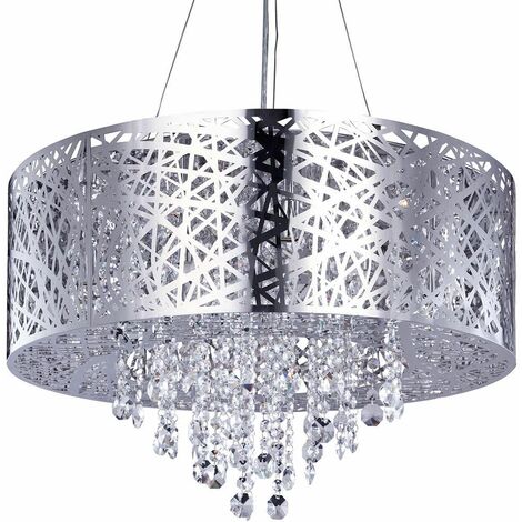 Litecraft Ashley Ceiling Pendant 9 Light With Crystal Effect Drum Shade - Chrome