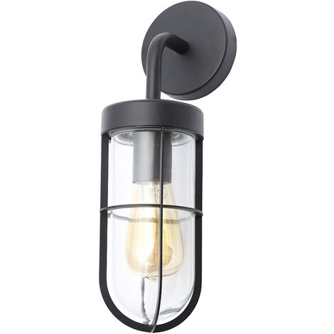 Litecraft Astley Wall Light Outdoor Industrial Cage Styled IP44 Fitting - Black