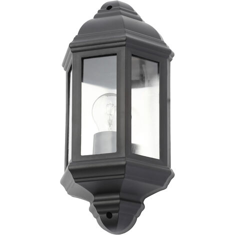 Litecraft Bangor Wall Light Outdoor Traditional Half Lantern Fitting - Black