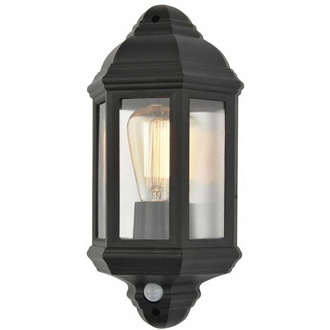 Litecraft Bangor Wall Light Outdoor Traditional Half Lantern With PIR Motion Sensor - Black