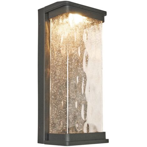 Litecraft Boyd Wall Light Large Outdoor Water Rippled Glass LED Lantern - Black
