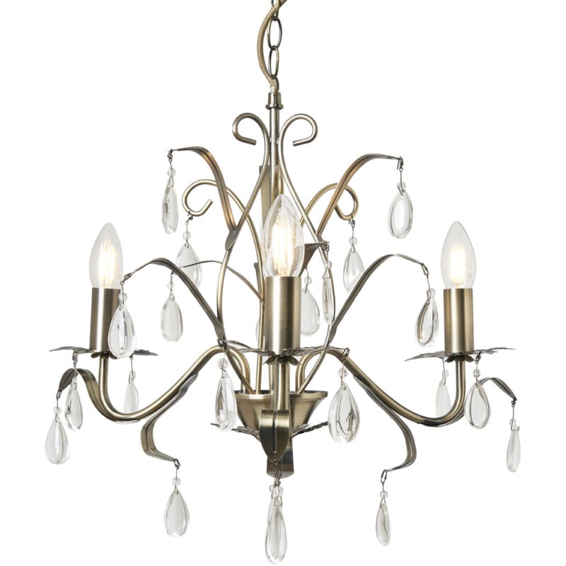 Caitlyn Chandelier Leaf Style Crystal Effect 3 Arm - Antique Brass - Litecraft