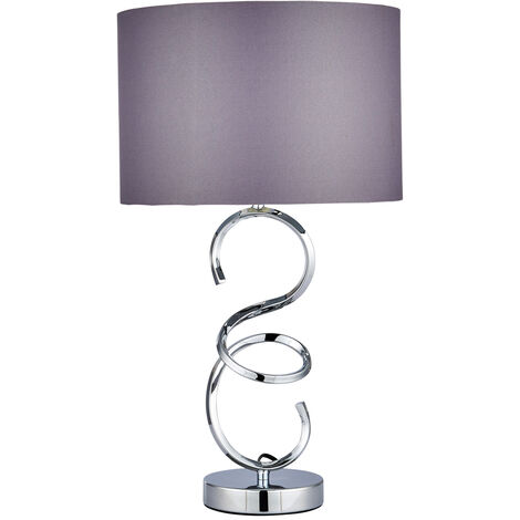 Litecraft Cali Table Lamp Sculpted Base With Grey Drum Shade - Polished Chrome
