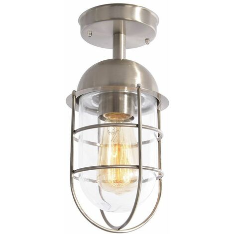 Litecraft Cari Ceiling Light Outdoor Cage Lantern IP44 Fitting - Stainless Steel